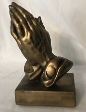 Vtg 1970s Atlantic Mold Ceramic Praying Hands Gold Bronze 10" Excellent