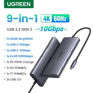 UGREEN USB C HUB 9 in 1 4K60Hz 10Gbps Type C HDMI RJ45 PD100W For MacBook Huawei - Picture 1 of 10