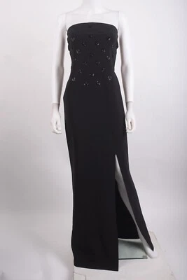 Vestido de noite Chiara Boni feminino longo tamanho 8 preto cintilante sem alças novo com etiquetas - Imagem 1 de 4