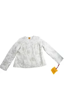 Ruby Rd. Womens Size 14 Quilted Embroidered Sequin Zip Jacket White Coat BOHO - Picture 1 of 7