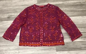 Monsoon Basic Blouse Women's 10 Purple Floral Embroidery Sequin Long Sleeve Silk - Picture 1 of 7