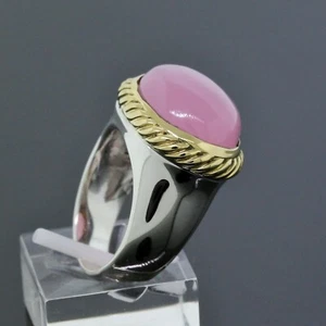 David Yurman Silver 18K Gold 14mm-18mm Rose Quartz Oval Signature Ring Size 6.5 - Picture 1 of 4