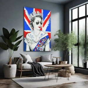 England flag Queen Elizabeth Wall Art Canvas Unframed Print Art - Picture 1 of 4