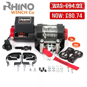 More details for rhino electric winch 12v 3000lbs steel cable heavy duty fairlead