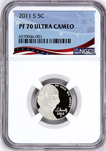 2011-S  Proof Jefferson Nickel, Graded PF70UC by NGC - Registry Quality Coin Cover