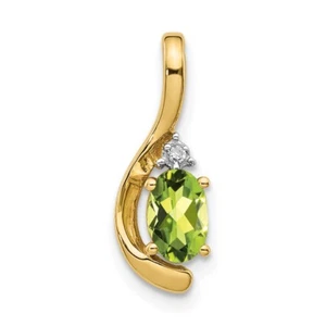 14k Yellow Gold Peridot and Diamond Pendant Gift for Mother - Picture 1 of 3