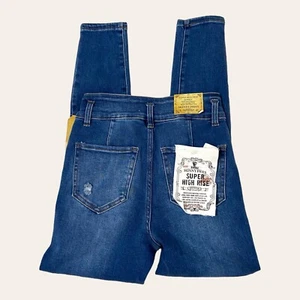 Skinny Fries Jeans Dark Blue Jeans Distressed Womens size 5 Skinny High Rise NWT - Picture 1 of 14