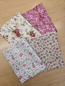 4 Baumwolle Fat Quarters Paket #1 ~ Rosen Blumen ditzy rosa Quilten - Bild 1 von 11