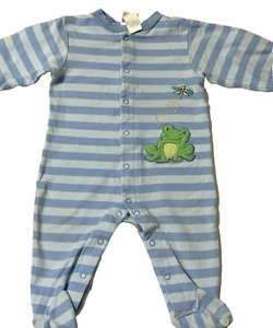 Vintage Carters Baby 6-9 Month Blue Striped Frog Sleeper One Piece - Picture 1 of 7