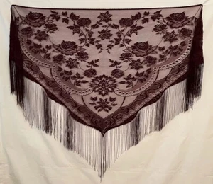 Heritage Spitzenschal Halstuch Burgund 82 x 42 Viktorianischer Stil Fransen Abschlussball Vintage - Bild 1 von 7