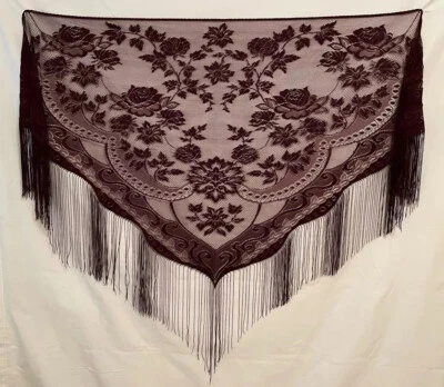 Heritage кружева шаль надежном бордовый 82 x 42 викторианского стиля бахрома выпускного винтаж - Изображение 1 из 4