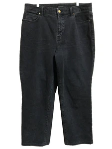Talbots Women Size 14 Relaxed Jean Tapered Leg High Waist Distressed Black Denim - Picture 1 of 10