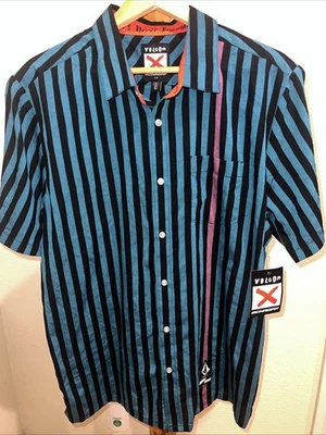 NWT Mens Large SCHROFF X VOLCOM STRIPED SHIRT Button Up Skate Style rare Pocket - Image 1 of 4