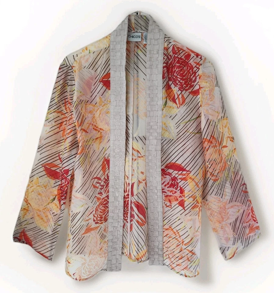 Topper abierto Chicos 100 % seda 1 M 8 10 rojo amarillo floral transparente tejido manga larga  Foto 1 de 4