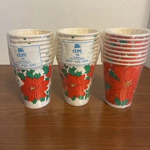 Vtg Plus Mark 9 oz Holiday Poinsettia Hot/Cold Paper Cups (lot of 3) 8ct. - Picture 1 of 7