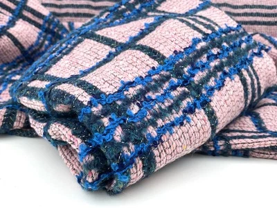 PINK-GREY-BLUE WOOL BLEND LUXURY BOUCLE CHUNKY BOLD CHECK MADE IN ITALY D109 - Image 1 of 4