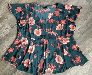 TORRID Damen 3x Oberteil Babydoll Georgette türkis Flatterärmel Übergröße geblümt - Bild 1 von 13