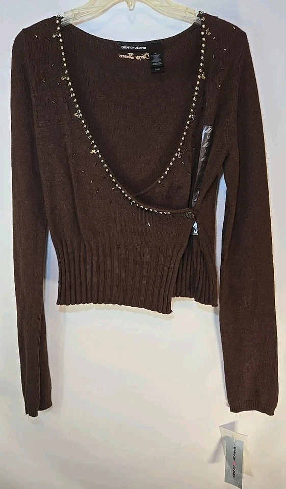 Suéter vintage DKNY marrón con cuentas talla mediana  Foto 1 de 4
