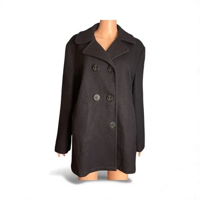 Chaquetón de lana Lands’ End para mujer azul marino de doble botonadura 16 forro satinado rojo  Foto 1 de 4