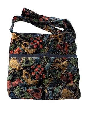 Bolso de Mano Vintage Arte Moderno Terciopelo con Costuras Doradas Colores Esmeralda Real Foto 1 de 3