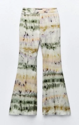 Pantalón ZARA Tie Dye Estampado Pastel Acampanado Satén Talla: M Foto 1 de 4