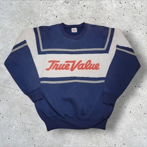 True Value Sweatshirt V Crew Neck Spellout Hardware Navy White USA M 80s 90s Vintage - Bild 1 von 12