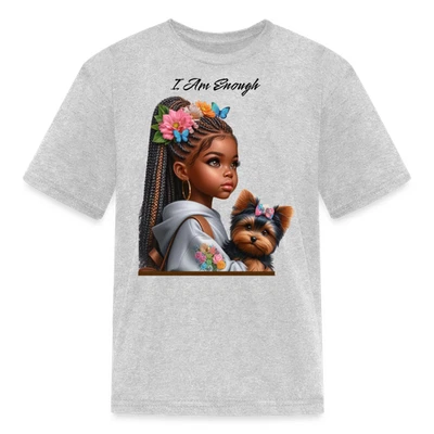 Camiseta de manga corta I Am Enough with a Puppy para niñas afroamericanas Foto 1 de 4