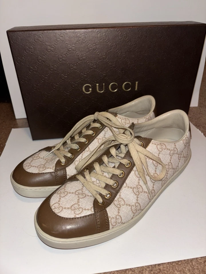 Zapatillas Gucci GG Brooklyn para hombre, blancas/beige/bronceadas, talla para hombre 7,5/euro 37 ¡con caja! Foto 1 de 4