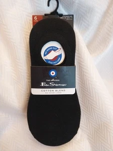 Ben Sherman Socks 6 Pairs Mens No Show Liner Black Cotton Blend - Picture 1 of 6