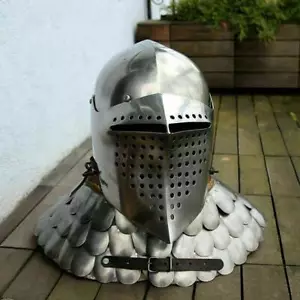 Elmetto medievale in acciaio 18G bacino chiuso esercito elmo bordeaux medievale vichingo. - Foto 1 di 6