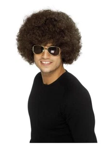 NEW 70's Afro Disco Brown or Black Men's Wig 70's Hippie Fancy Dress Accessory - Picture 1 of 4
