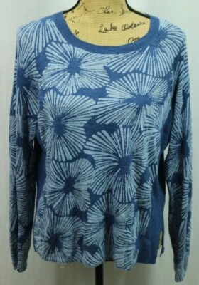J.CREW M 100% Linen Floral Print Knit Sweater Pullover Lightweight Blue  - Image 1 of 4
