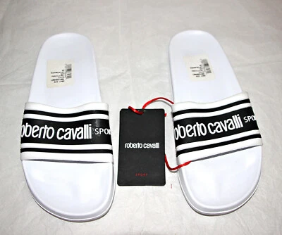 Roberto Cavalli Signature Pool Slides Sandals White-Black sz EU 38/ US 7.5 $300 - Image 1 of 4
