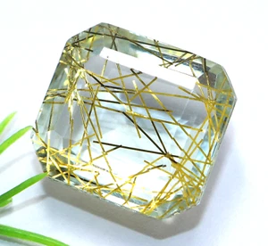 Radiant Cut 59 Ct Natural Certified Yellow Color Rutilated Quartz Loose Gemstone - Picture 1 of 5