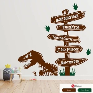 Jurassic Dinosaur Personalised Wall Sticker Theme Park Signpost Boys Decal - Picture 1 of 17