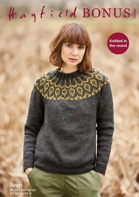 Hayfield Bonus Aran Knitting Pattern - 10082 Ladies Sweater