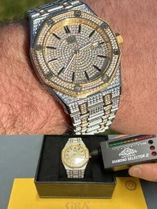 Real MOISSANITE Mens Skeleton Watch Iced Sterling Silver 925 Hip Hop Passes Test - Picture 1 of 12