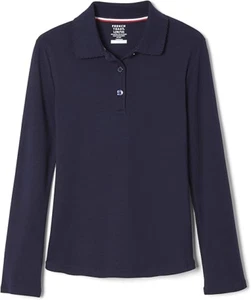French Toast NAVY Girls' Uniform Long Sleeve Polo with Picot Collar, US 2X-Large - Picture 1 of 3