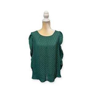 Max Studio Jacquard Shine Dot Ruched Sleeves Blouse Size L Large Green - Picture 1 of 7