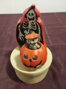 Vintage Halloween Music Box Grim Reaper, Skeleton, Pumpkin Cat Rare! - Picture 1 of 6