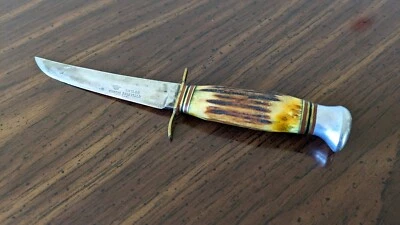 Vintage TAYLOR WITNESS SHEFFIELD ENGLAND Stag Handle Fixed Blade Knife WWII - Image 1 of 4