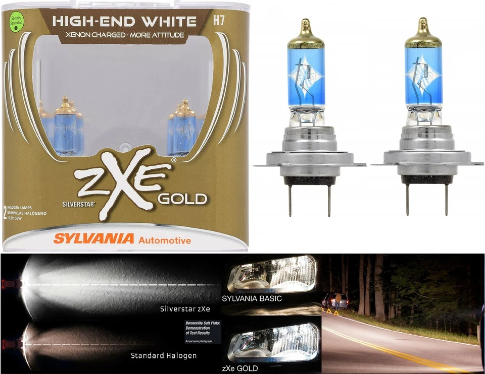 Sylvania Silverstar ZXE Gold H7 55W Two Bulbs Head Light Low Beam Replace Lamp - Image 1 of 4