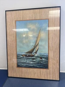 Impresión artística litográfica vintage de velero por E. Pritchard enmarcada 10 X 13 náutica - Imagen 1 de 12