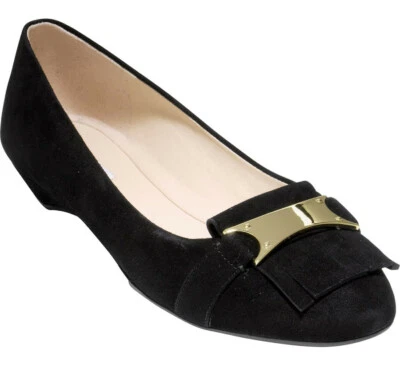 NEW COLE HAAN Margarite Kiltie Fringe Black Suede Leather Ballet Flat Size 10 B - Image 1 of 4
