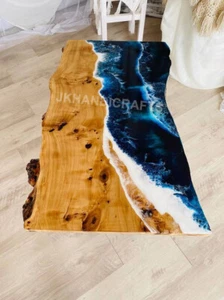 New Epoxy Resin Dining Table Top Acacia Live Edge Table Hallway Decor & Gift - Picture 1 of 5