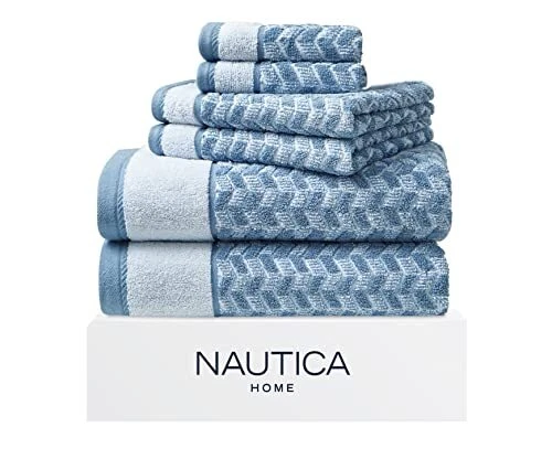 Nautica Zane Chevron Cotton Blue & White 6 Piece Towel Set-6 Pc Towel Set - Image 1 of 1
