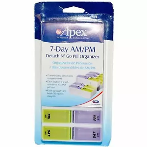 Apex 7-Day AM/PM Detach N' Go Pill Organizer with 7 Compartments 1 ct Pack of 6 - Picture 1 of 4