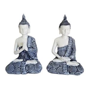 2pcs 23cm Rulai Buddha Blue White Robe Garden Ornament Statue Figurine Sculpture - Picture 1 of 7