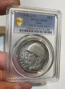 Italy - 1928-R Large Silver 20 Lire (PCGS XF 45) - Popular - Picture 1 of 4
