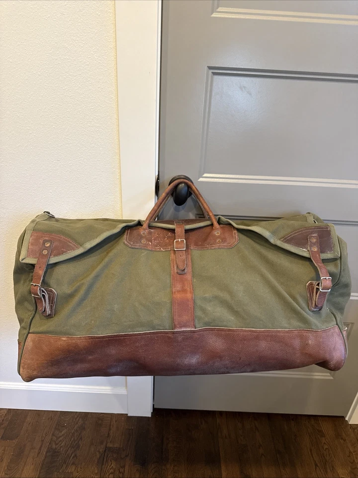 Bolsa de viagem XL vintage Gokey Company lona e couro Carryall 28 x 14 x 14 - Imagem 1 de 4
